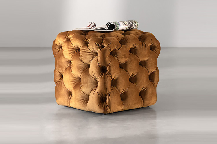 Barkley Velvet Tufted Cube Ottoman - Aged Mustard Ottomans - 1