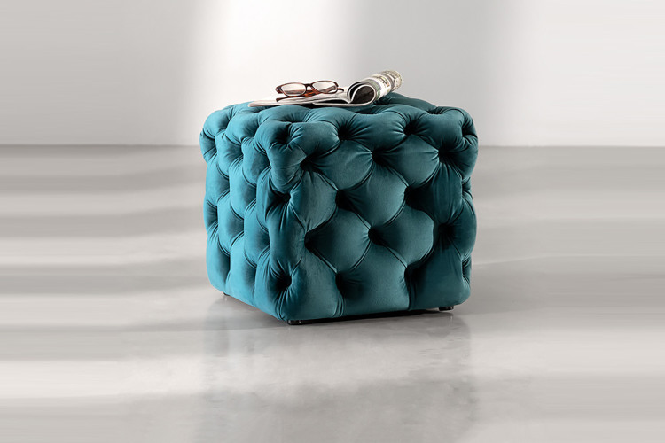 Barkley Velvet Tufted Cube Ottoman - Teal Ottomans - 1