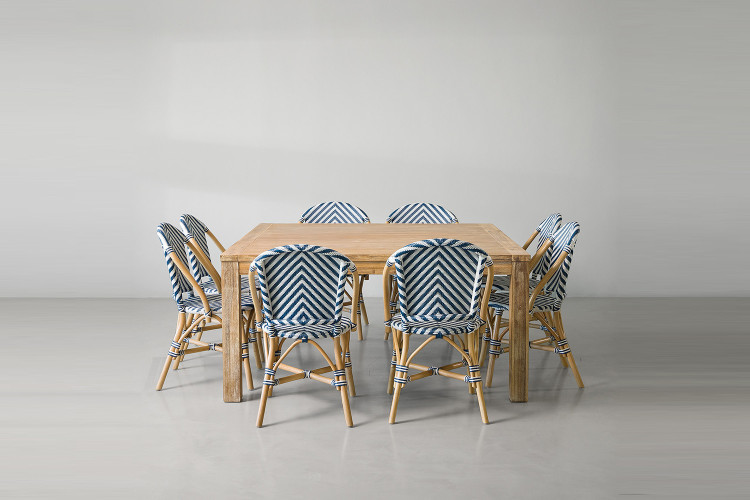 Clayden Tara 8 Seater Square Dining Set (1.6m) - Navy & White -