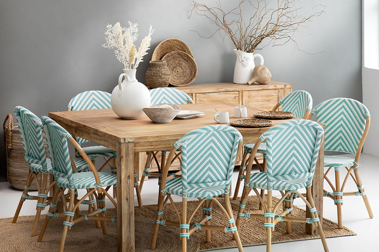 Clayden Tara 8 Seater Square Dining Set (1.6m) - Light Teal & White -