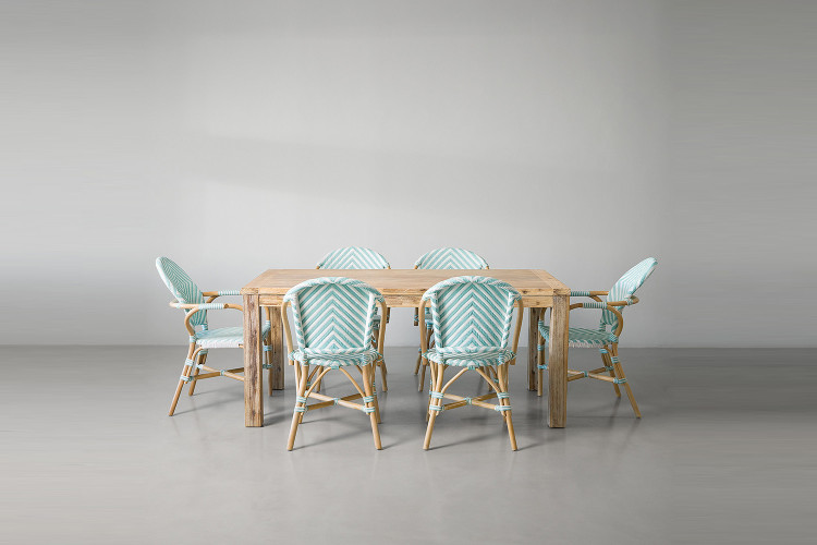 Clayden Bistro 6 Seater Dining Set (1.8m) - Light Teal & White - 