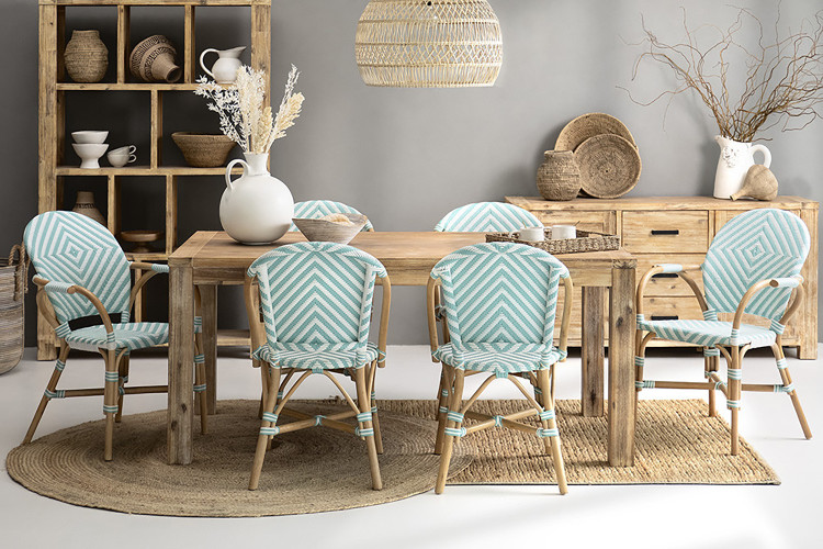 Clayden Bistro 6 Seater Dining Set (1.8m) - Light Teal & White - 