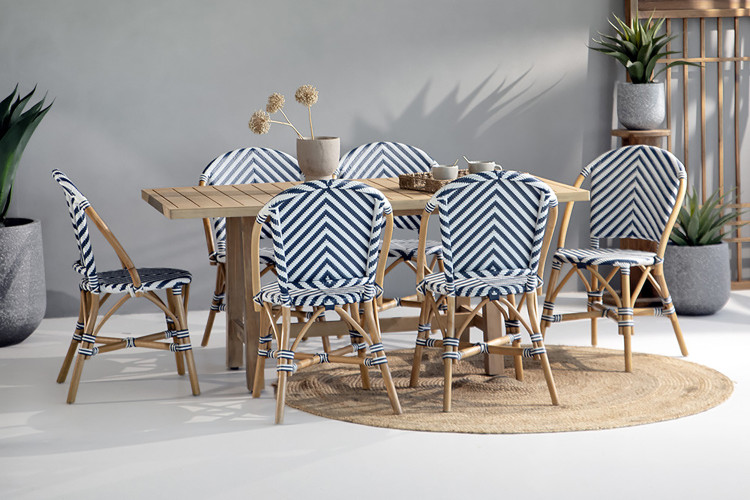 Luciana Tara 6 Seater Patio Dining Set - Navy & White - 1.7m -