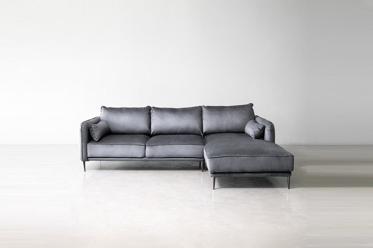 Ottavia Velvet L-Shape Couch - Grey L-Shape Couches - 1