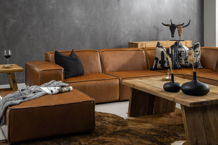 Jagger Leather Modular - Grand Corner Couch with Ottoman - Desert Tan