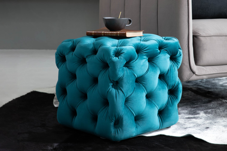 Barkley Velvet Tufted Cube Ottoman - Teal Ottomans - 1