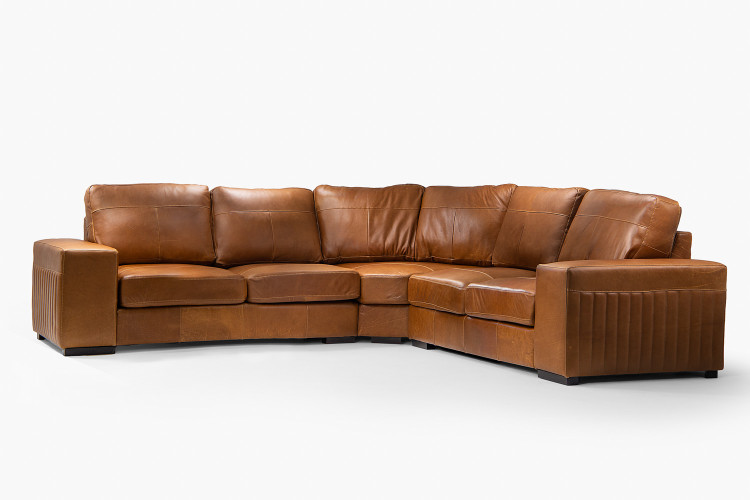 Nixon Three Piece Leather Corner Couch - Desert Tan