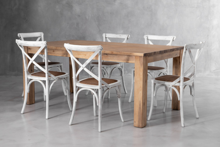 Vancouver La Rochelle 6-Seater Dining Set - 1.8m - Rustic White 6-Seater Dining Sets - 1