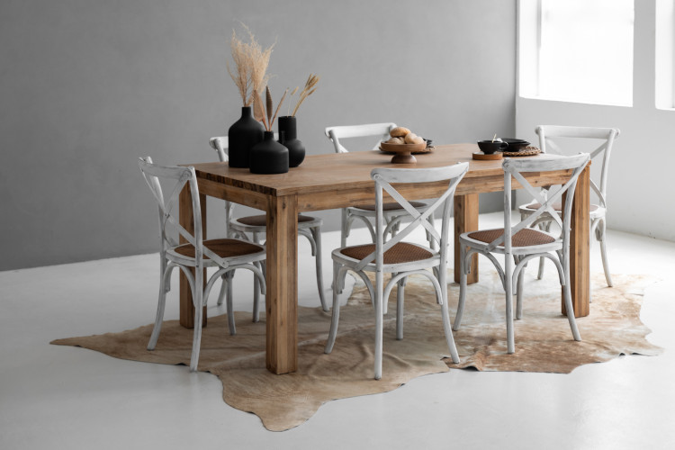 Vancouver La Rochelle 6-Seater Dining Set - 1.8m - Rustic White 6-Seater Dining Sets - 1