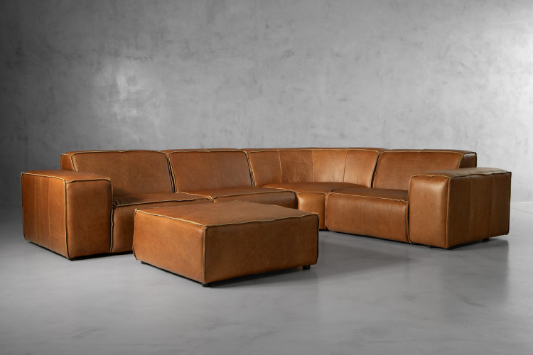 Jagger Leather Modular - Corner Couch With Ottoman - Desert Tan Genuine Leather Couches - 1