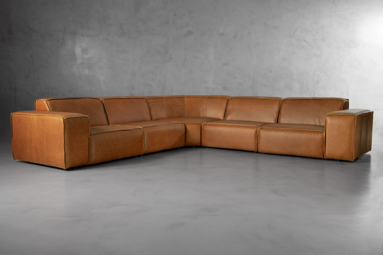 Jagger Leather Modular - Grand Corner Couch Set - Desert Tan Genuine Leather Couches - 1