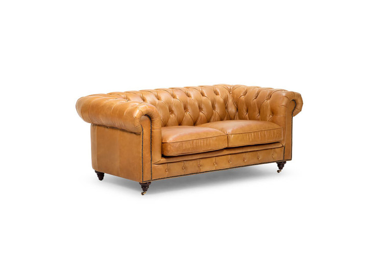 Jefferson Chesterfield 2 Seater Leather Couch -  Tan Brown -