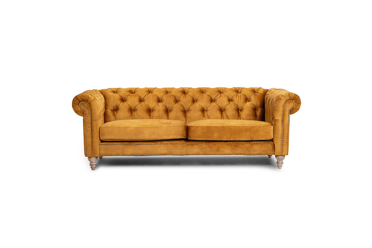 Lannfield 3 Seater Couch - Textured Velvet Mustard -